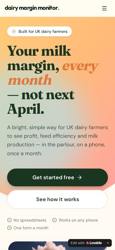Dairy Margin Monitor on a mobile phone